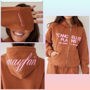 MAYFAIR‎ cancelled plans relaxed zip-up hoodie Small/Medium NWT self care